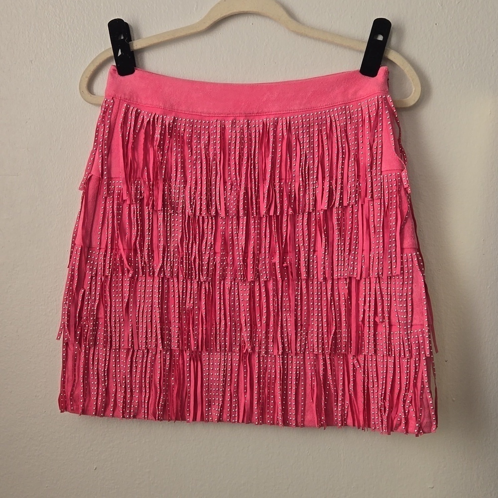 Born To Fly Pink Studded Fringe Skirt - Picture 8 of 11